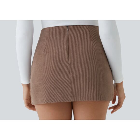High Waisted Invisible Zipper 2-in-1 A Line Mini Corduroy Casual Skirt Size L - Picture 2 of 2